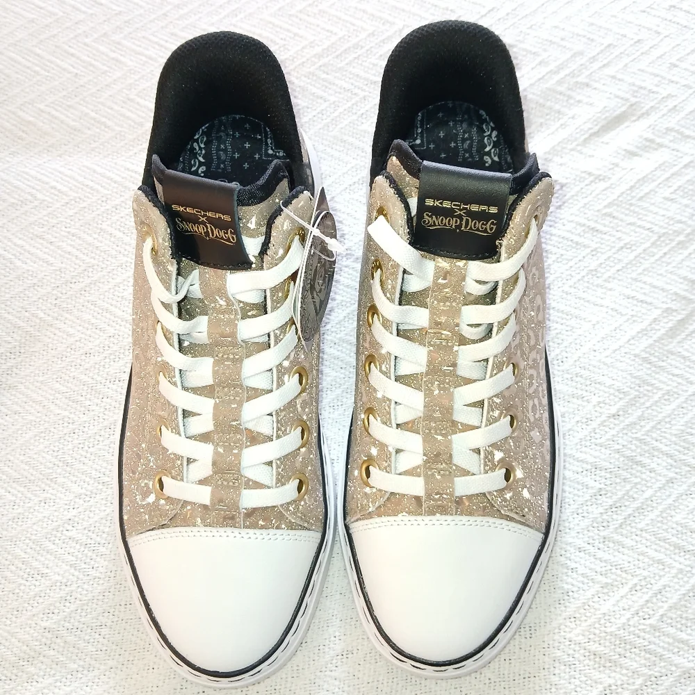 NWT Sz.7.5 Womens Skechers X Snoop Dog Snoop One Disco Ocelot Shoes - Picture 2 of 10